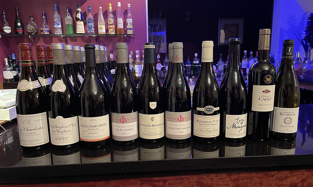 The wine selection at The Thyme and Plaice modern English Restaurant Coppull Chorley Bolton Lancashire